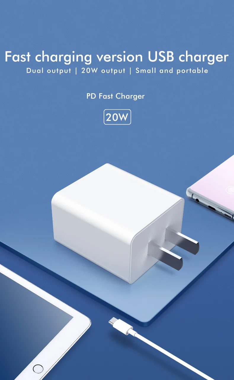 

20W USB-A Type-C Fast Charger For mobile phone and Tablet PC Travel Power Adapter US/EU/UK Plug