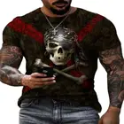 Футболка мужская с круглым вырезом, модная повседневная тенниска в стиле Харадзюку, с коротким рукавом, с 3D-принтом черепа, лето 2021