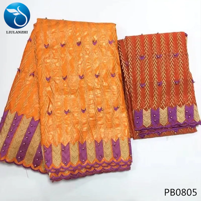 PB0805 LIULANZHI желтый Базен riche getzner хлопок ткань tissu riche ткань жаккардовая парча ткань с бисером 7 ярдов/партия PB08 - Цвет: PB0805