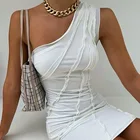 Женское облегающее мини-платье с диагональным воротником, элегантное белое летнее платье без рукавов с одним открытым плечом, Клубная одежда, праздничное платье, 2021