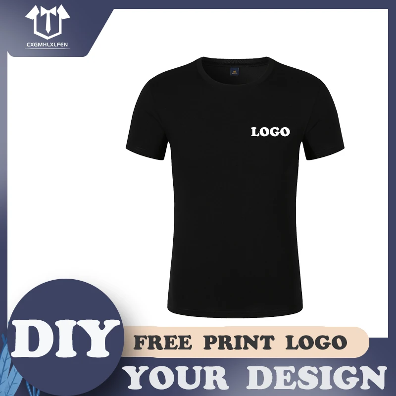 

T-shirt men's top multi-color custom logo short-sleeved high-end skin-friendly cotton round neck printing DIY brand text