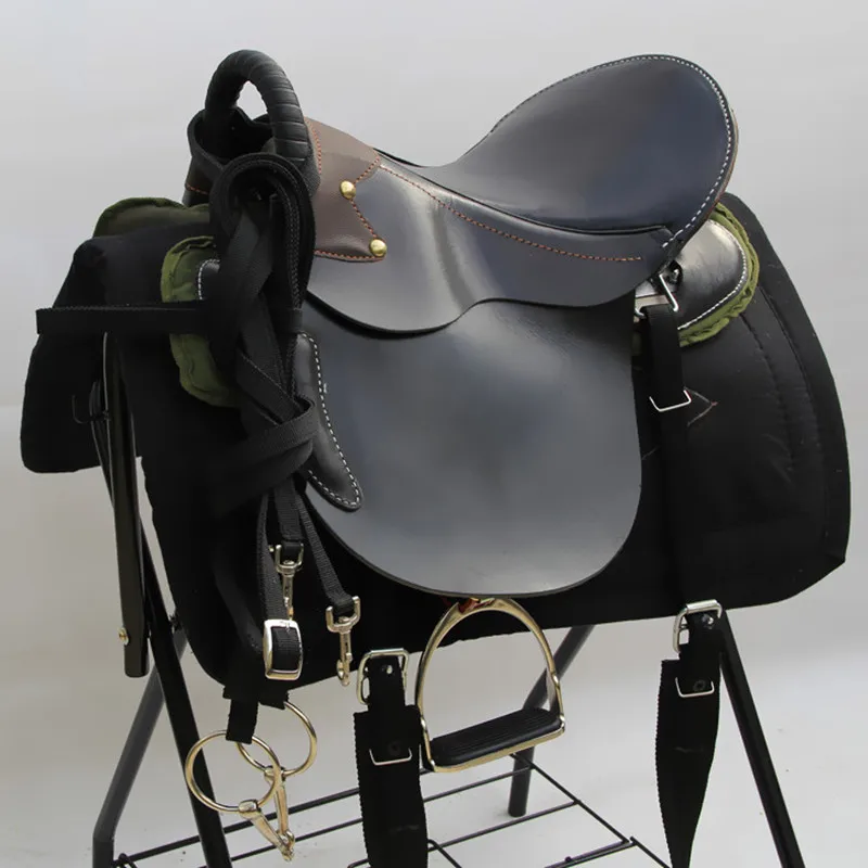 Horse Riding Saddle Pad Horse Equipment Genuine Leather Saddle Real Cowhide Full Set With Mouth Bit Halter Anti-skid Accessories