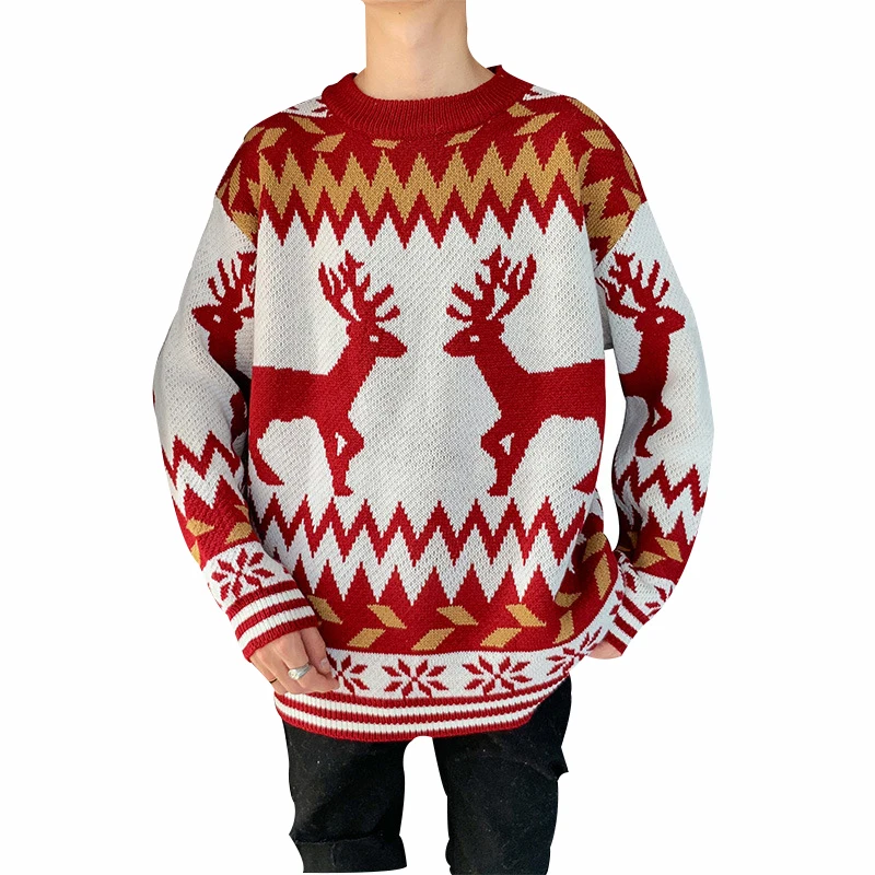 Осенне зимний мужской пуловер с круглым вырезом просторный теплый