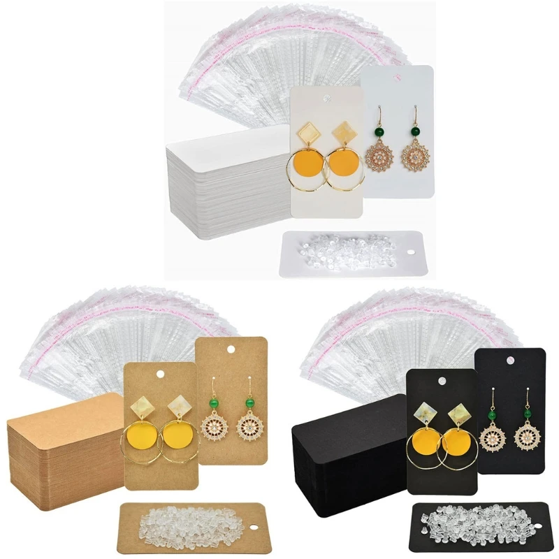 

100x Earring Holder Cards Display Cards with100x Bags 200x Ear Backs for in Store Selling DIY Ear Stud Jewelry Display