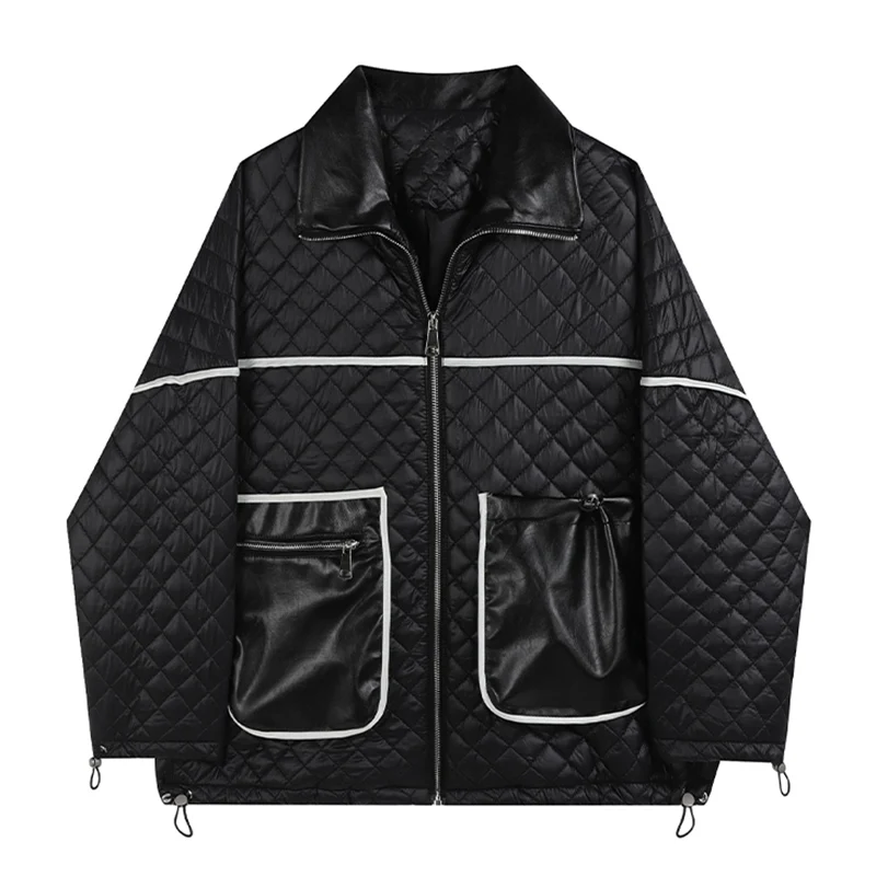 MOLAN PU Patchwork Woman Cotton-padded Coat Warm High Street Jacket Chic Thick Casual Parkas Jacket Pockets Female Outweat