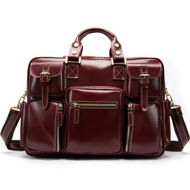 

Luufan New Fashion Multifunction Leather Briefcase Cowskin Mens Laptop Bag Daily Shoulder Bag Commuter Bag Leather Messenger Bag