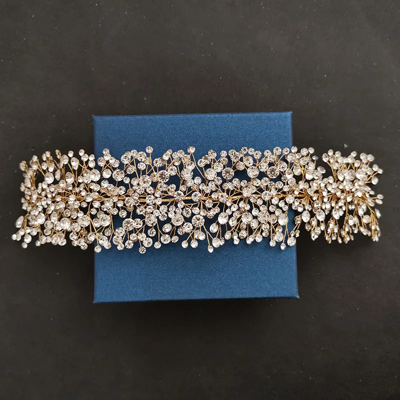 SLBRIDAL Роскошная ручная работа гибкие хрустальные стразы свадебная тиара головная