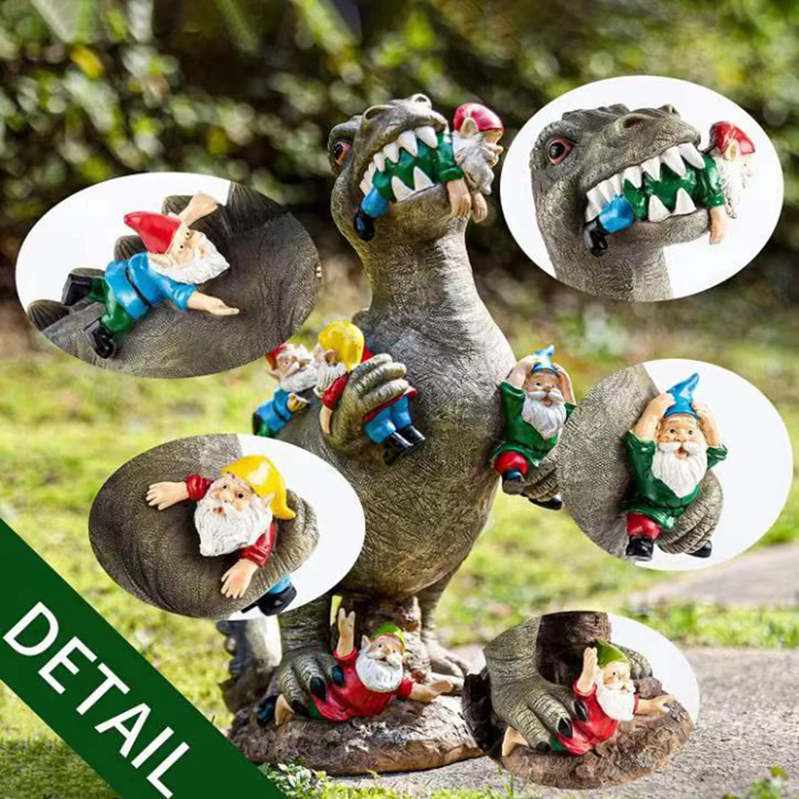 

Outdoor Garden Decoration Dinosaur Eating Gnomes Statue Resin Art Garden Ornament Dinosaur Decoration Accessories Children Gift