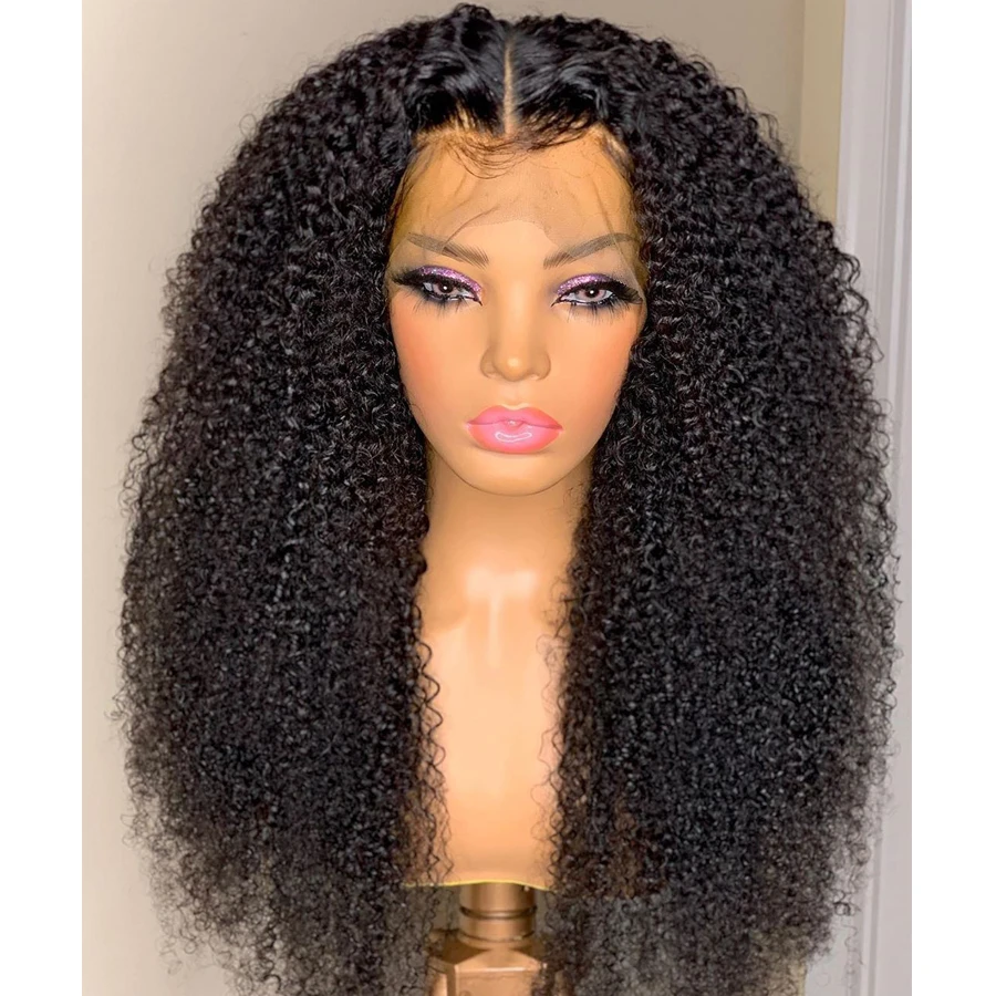 

Brazilian 180% Density Black Kinky Curly 13x4 Lace Front Human Hair Wig For Women With Babyhair Pre Plucked Remy Glueless 5X5 PU