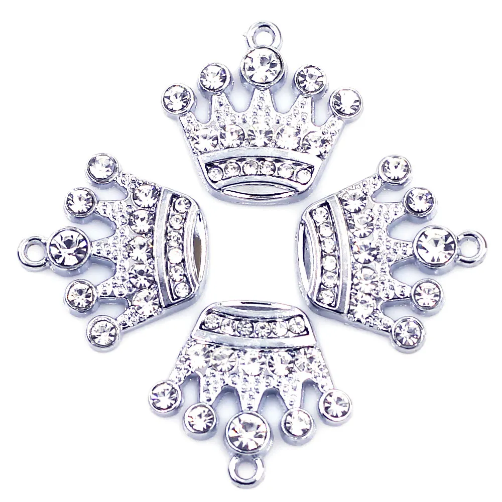 

10 шт. Подвески King Crown Clear Стразы, металлические ювелирные изделия серебряного цвета, фурнитура «сделай сам», Подвески 21x20 мм