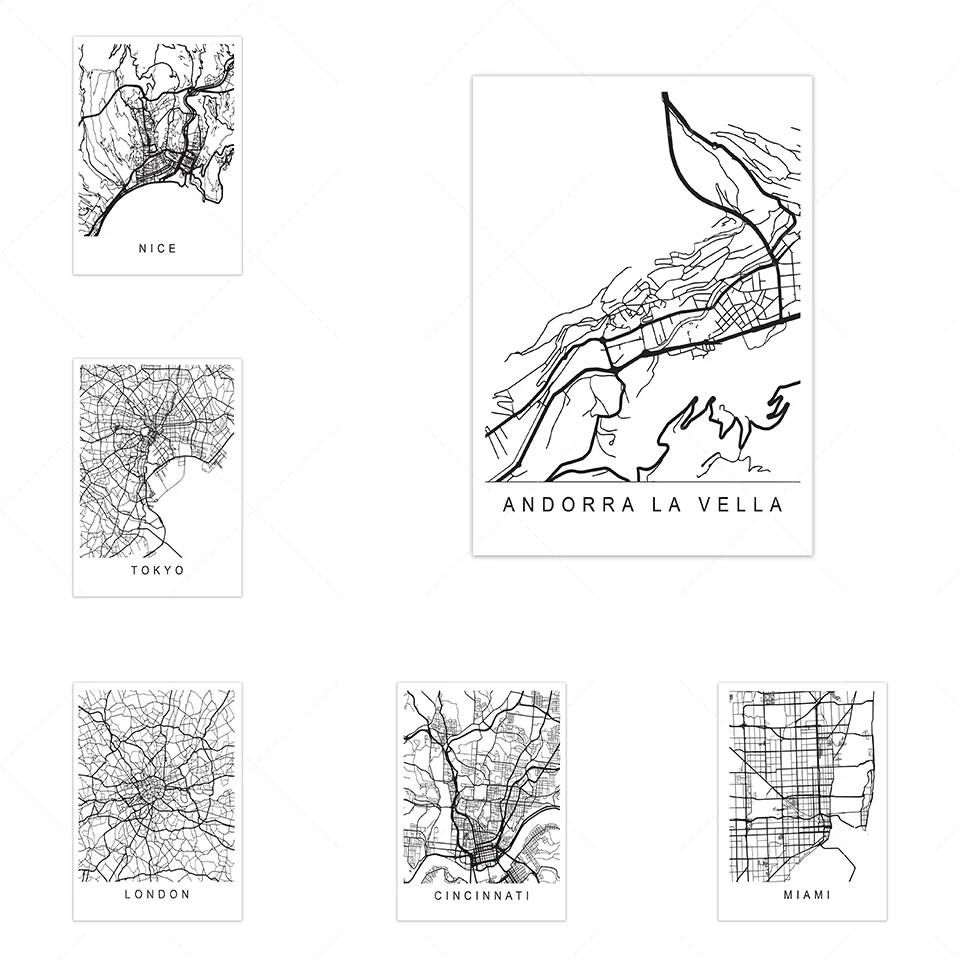 

Black and White World City Map New York Tokyo Paris Wall Art Canvas Poster Prints Nordic Style Paintings Picture for Living Room