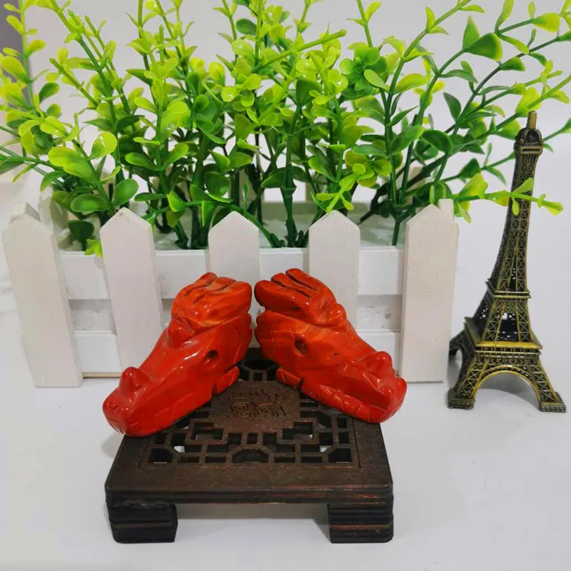 Высокое качество 2 дюйма натуральный красный Джаспер Голова Дракона резной