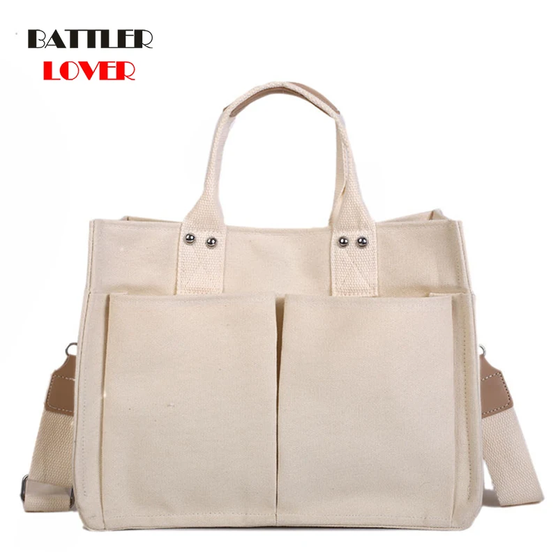 

Women Soft Canvas Messenger Bags Fashion Creative Solid One Shoulder Tote Bags Large Capacity 2020 New Hasp Ladies Casual