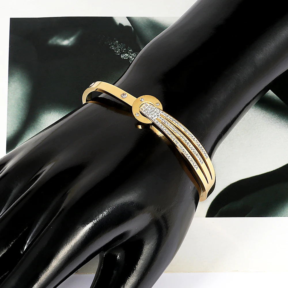 

FYSARA Full Crystals Paved Bangles Bracelets Stainless Steel Zirconia Bangles for Women Charm Bangles Party Jewelry Wholesale