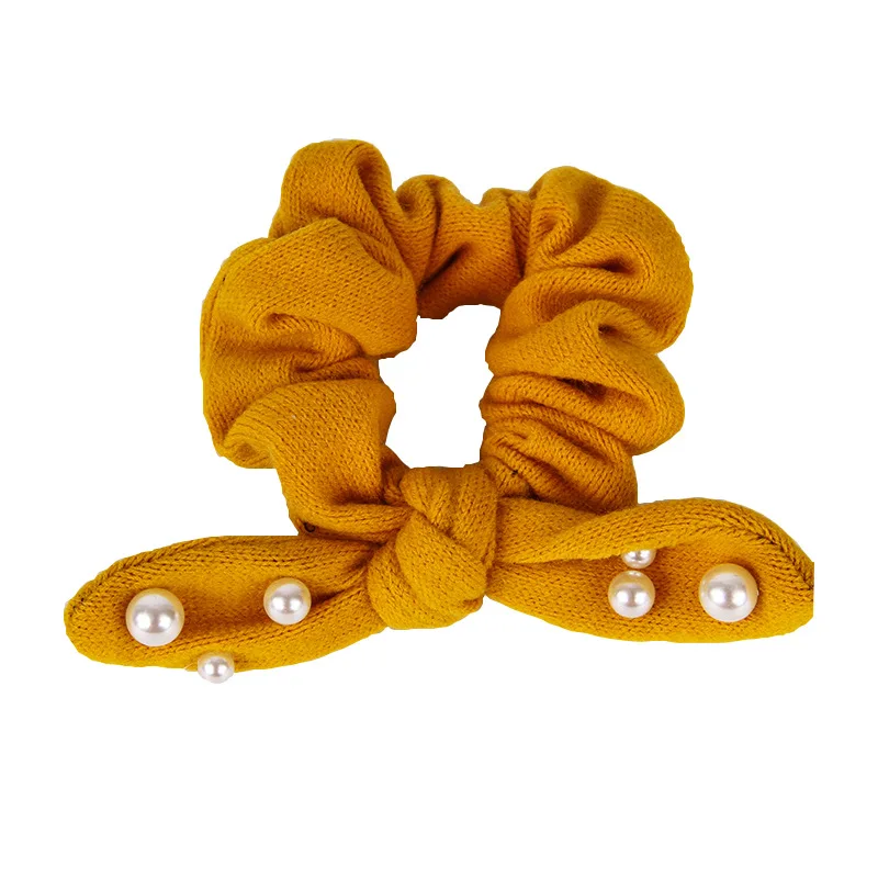 Резинка для волос с жемчугом женская модная однотонная шерстяная эластичная