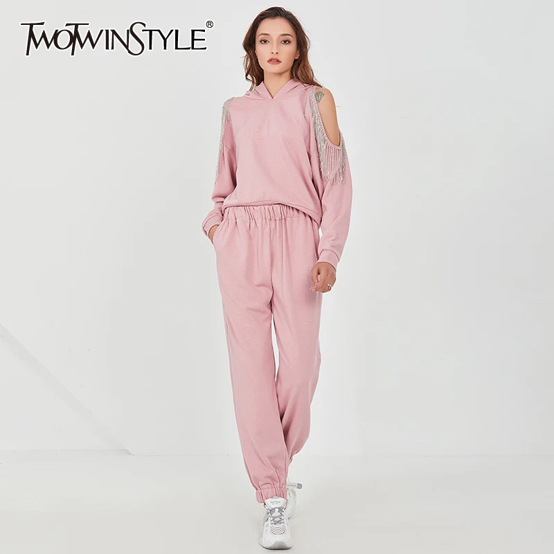 Женский костюм с цепочками TWOTWINSTYLE Осенний повседневный из двух предметов