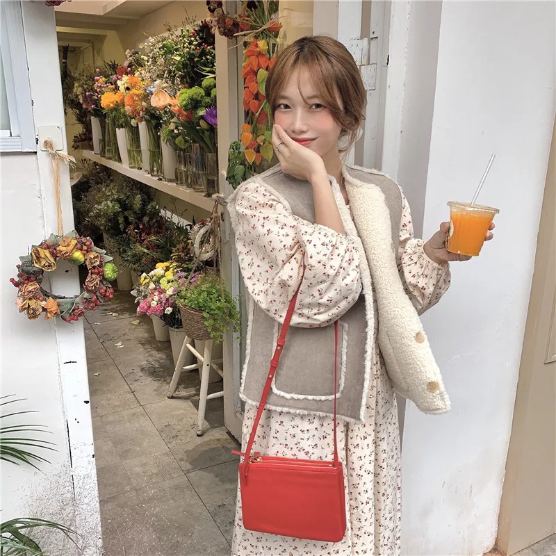 

Bornladies 2021 Spring Summer Korean Japan Trendy Dress for Women Apricot Color Vintage Floral Loose Kawaii Elegant Dresses