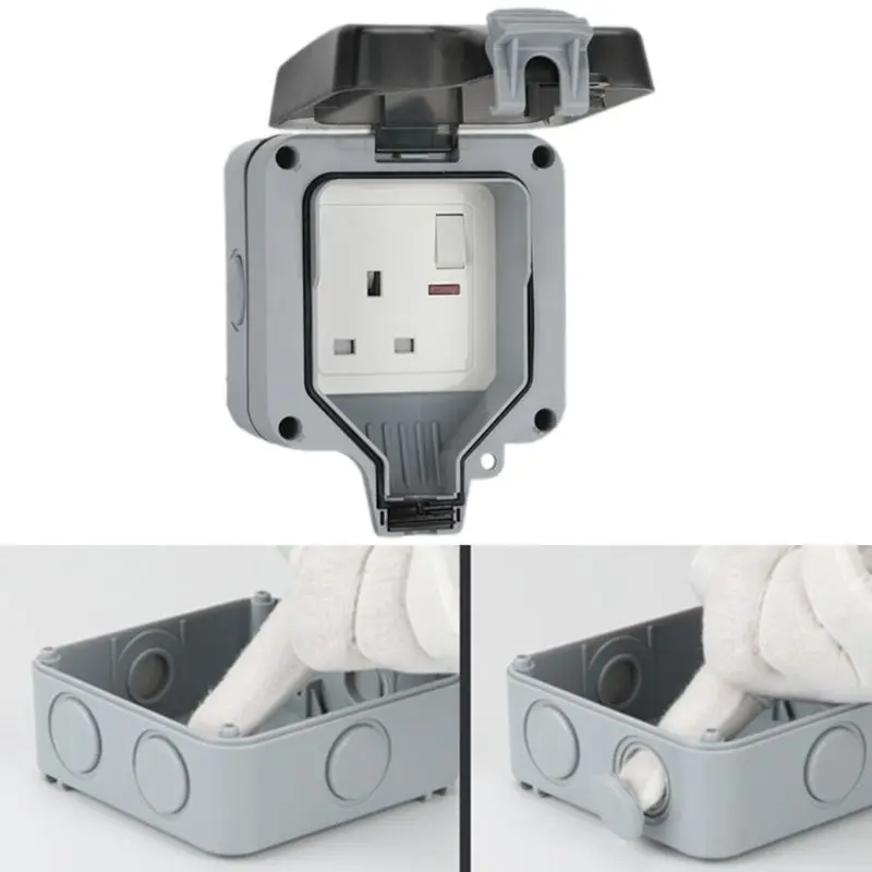 

IP66 Weatherproof Outdoor Wall Power Socket 13A Single Standard Electrical Outlet Grounded AC 250V