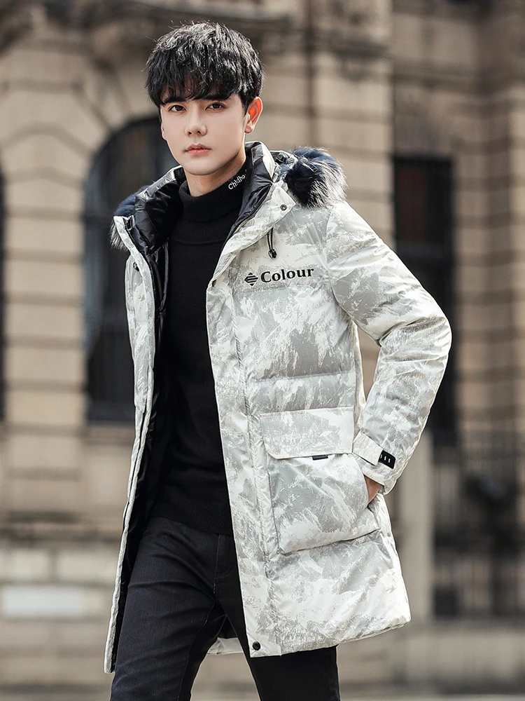 Duck Duck down Jacket Men's Mid-Length New Fashion Brand Extremely Cold Thickened Camouflage White Goose down Winter Coat