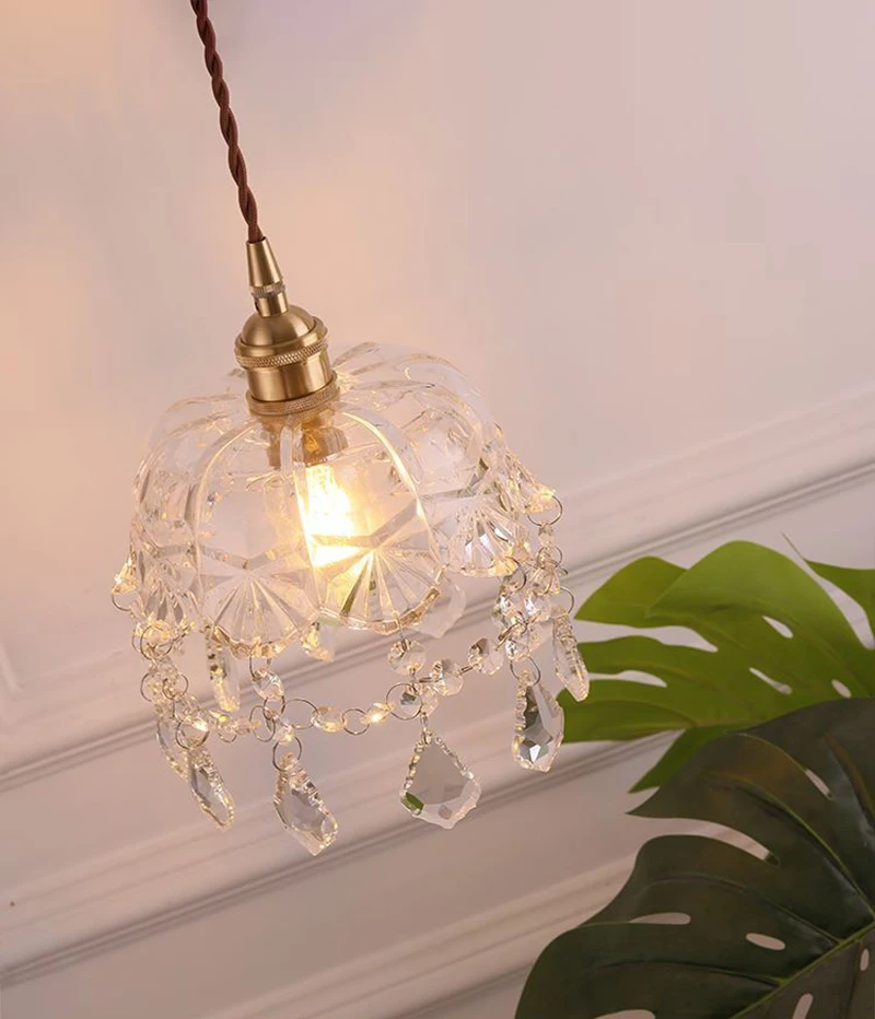 

Nordic Romantic Crystal Pendant Lights Modern Minimalist Bedside Reading Lamp Led Glass Hanging Lamp Decoration Lustre 110V 220V