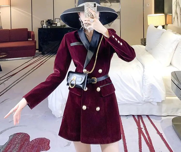 Женское бархатное платье-пиджак с длинным рукавом приталенный пиджак | Женская