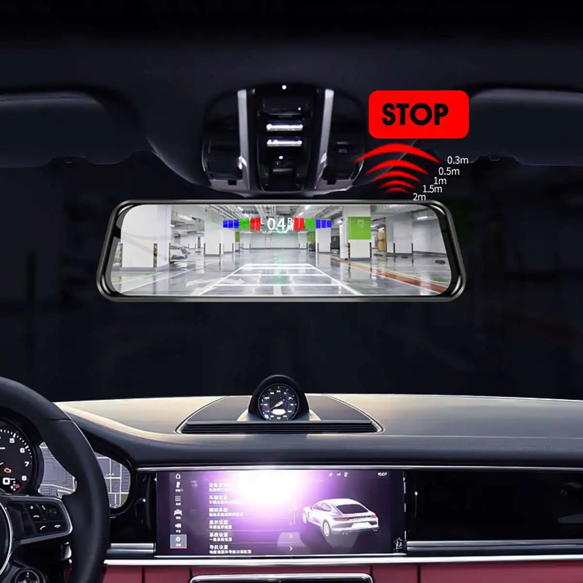 1" HD 1080P Автомобильный видеорегистратор Dashcam Автомобильный видеорегистратор зеркало 4 датчика парковочный детектор радар помощь сигнализация