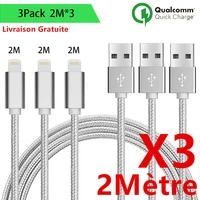 lot3 cable usb chargeur pour for iphone x 8 7 6s 6 plus 5 se xr xs max rapide 2m%c3%a8tre