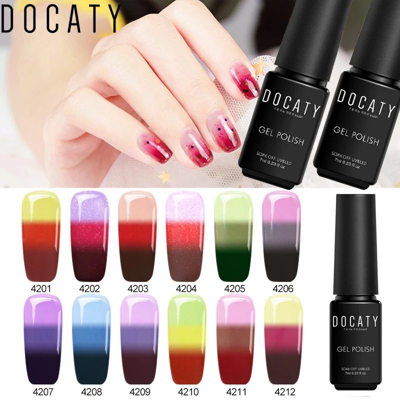 Docaty лак для ногтей изменение температуры цветные ногти с uv-фильтром Дизайн Лак для ногтей хамелеон лак долговечный светодиодный Гибридный гель лак