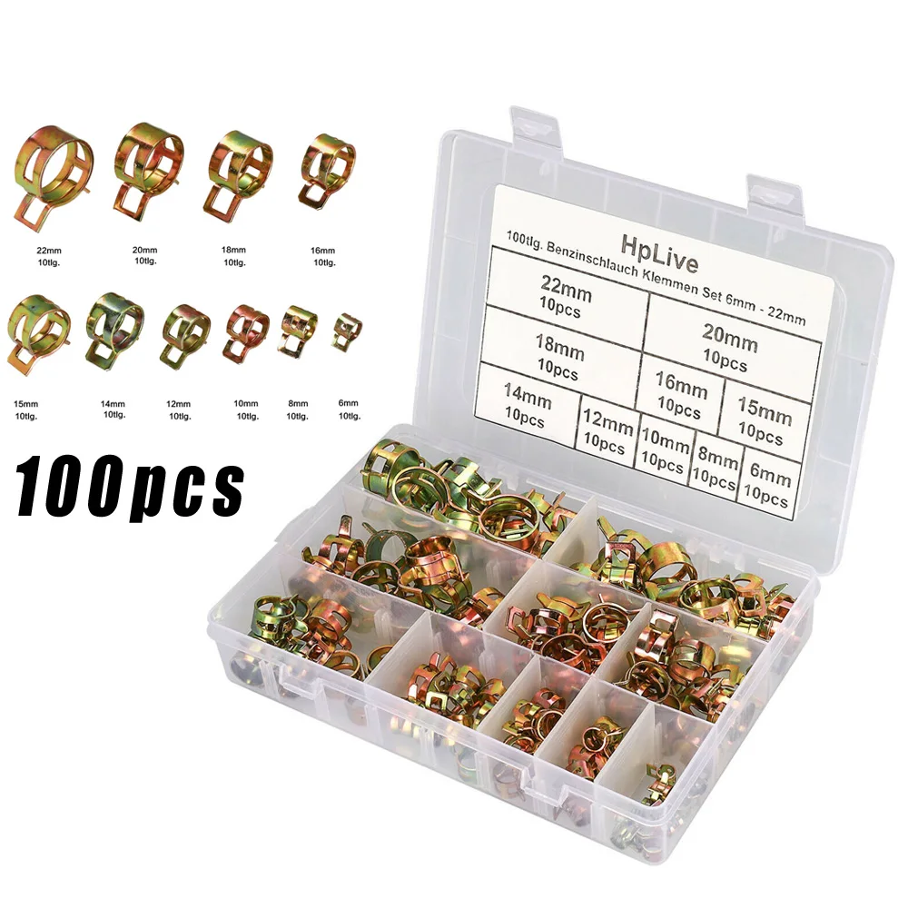 

With Box Hose Clip Accessories 100Pcs Water Pipe Fuel Line Carbon steel