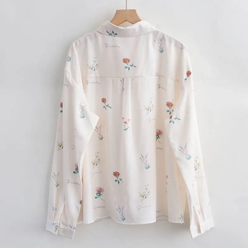 Женская рубашка с цветочным принтом винтажная блузка модная весенне осенняя