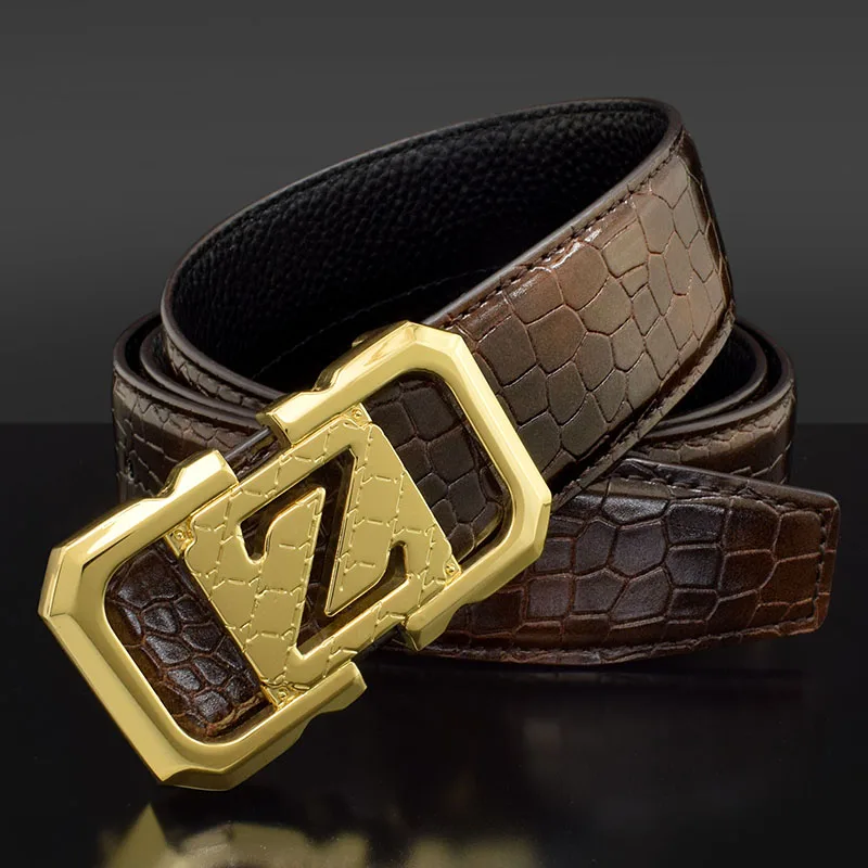 High Quality Men's black Genuine Leather Fashion Belt Alloy Material Z LOGO Buckle Business Men's Jeans Wild Brand Belts brown