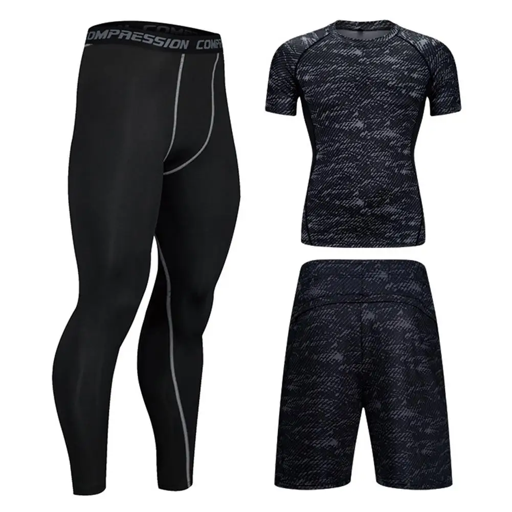 Комплект спортивной одежды из 3 предметов Быстросохнущий компрессионный черный