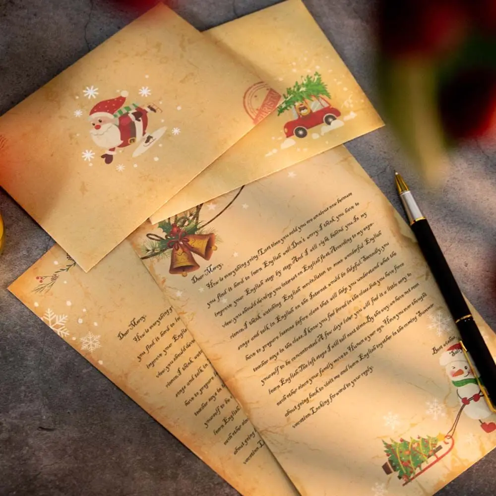 

Cartoon Christmas Kraft Vintage Flower Pattern Design Letter Paper Brown Letterhead Letter Writing Paper Drawing Stationery