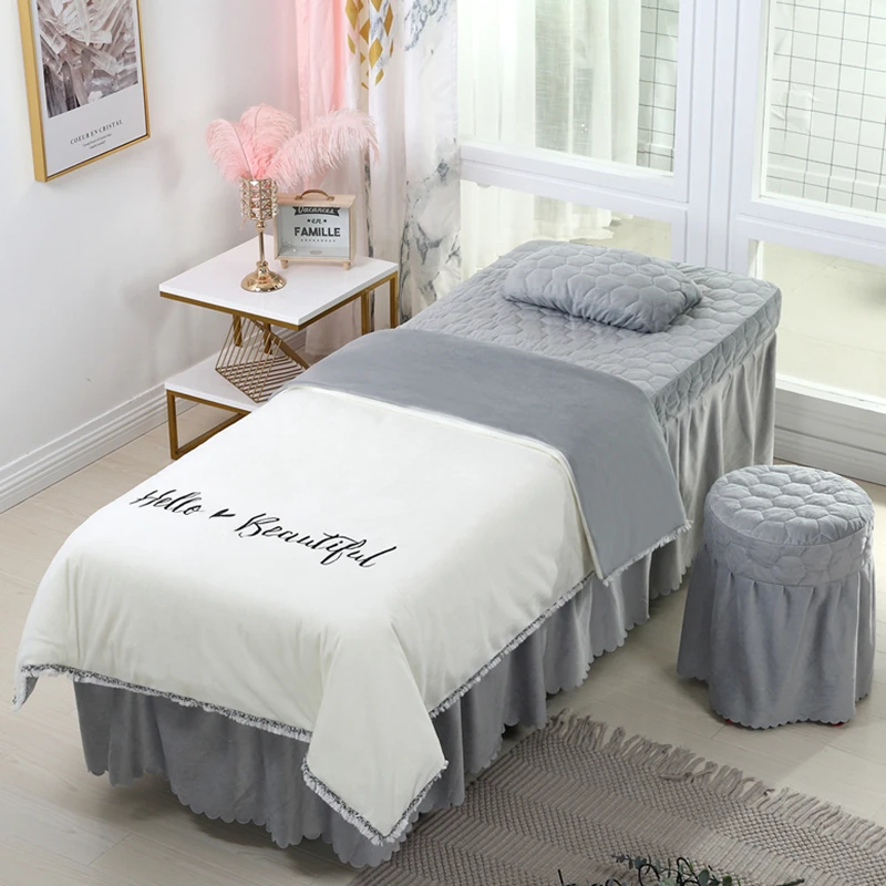 

4-6pcs Beautiful Beauty Salon Bedding Sets Massage Spa Use Coral Velvet Embroidery Duvet Cover Bed Skirt Quilt Sheet Custom