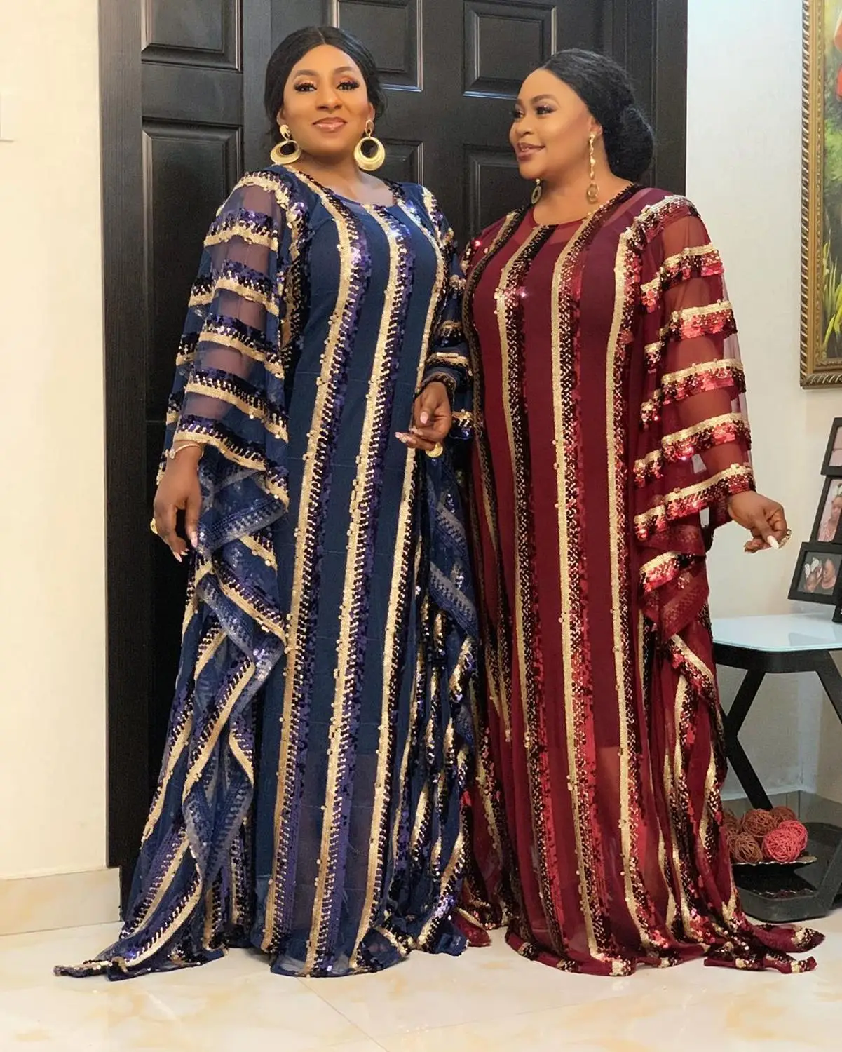 

DOIB Plus Size African Women Dresses Dashiki Full Sequined Bead Decoration Inner Clothes Abaya Dubai Muslim Africa Boubou Robe