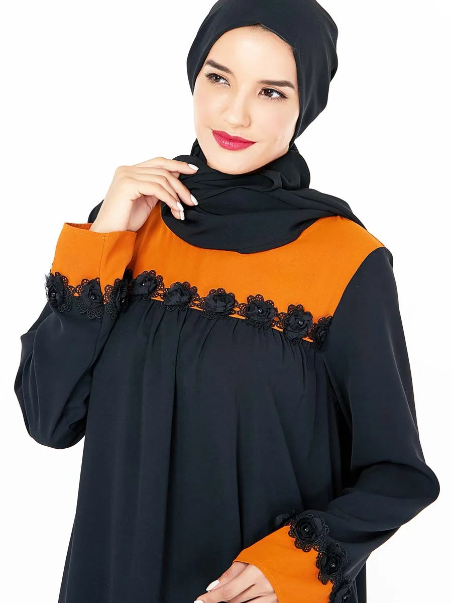 Макси мусульманское хиджаб платье для женщин Дубай арабское кружево боковые