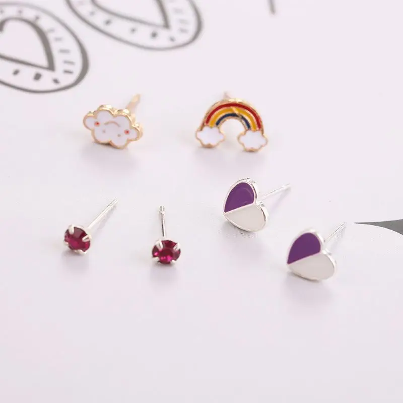 

12 Pairs Women Cute Star Heart Moon Planet Flower Crystal Rainbow Stud Earrings Kit Mixed Statement Fashion Jewelry