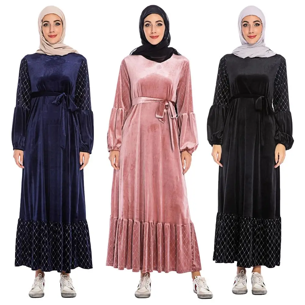 Женское бархатное платье с длинным рукавом свободное драпировкой|Мусульманская
