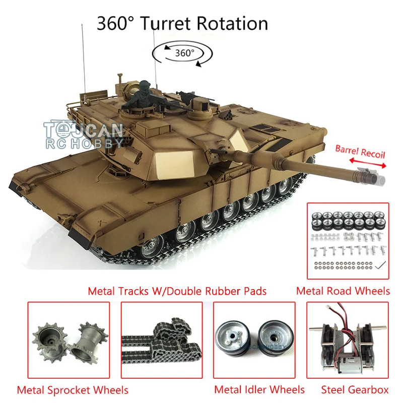 Heng Long 1/16 масштаб TK 6 0 S Настройка Abrams RC Танк 3918 360 башенка отдача ствола