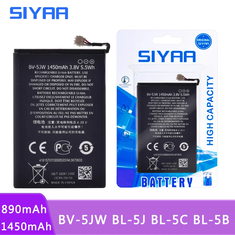SIYAA телефон Батарея BV-5JW BL-5J BL-5C BL-5B для Nokia C2-01 N70 N72 C2-02 5070 Lumia 800 800C N9 N9-00 520 5230 BV5JW акумуляторная батарея