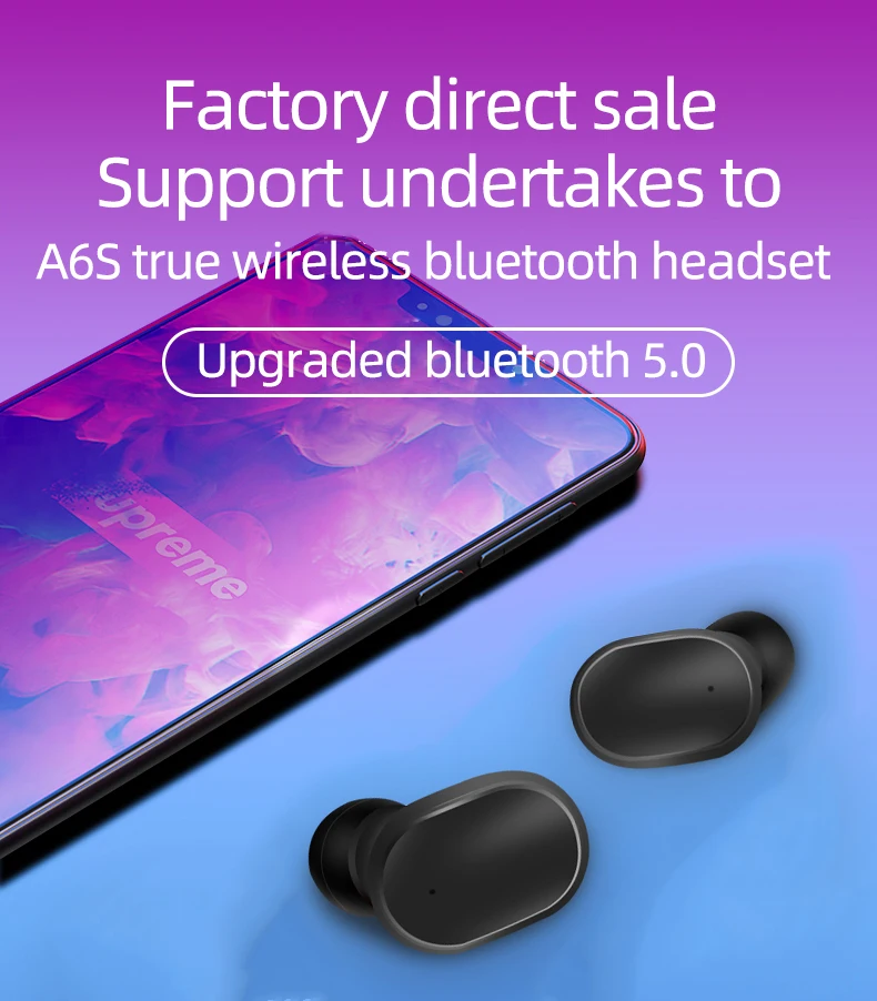 A6S TWS беспроводные Bluetooth наушники водонепроницаемые Hi-Fi стерео Bluetooth V5.0 игровые гарнитуры Airbuds с микрофоном PK Redmi Airdots