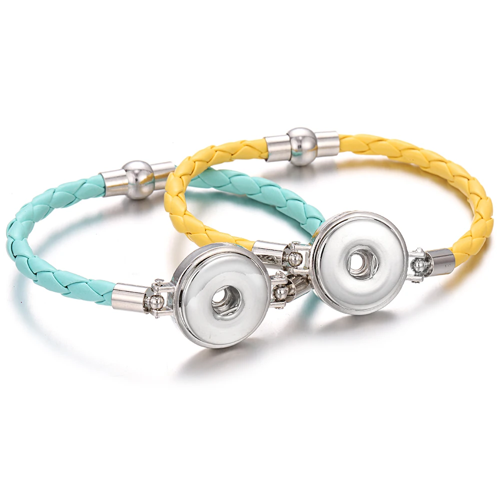 Новый плетеный кожаный браслет магнитный подходит для DIY 18 мм кнопки ювелирные