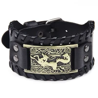 2021 nordic viking symbol fox pattern bracelet mens new fashion metal leather woven jewelry animal accessories party gift