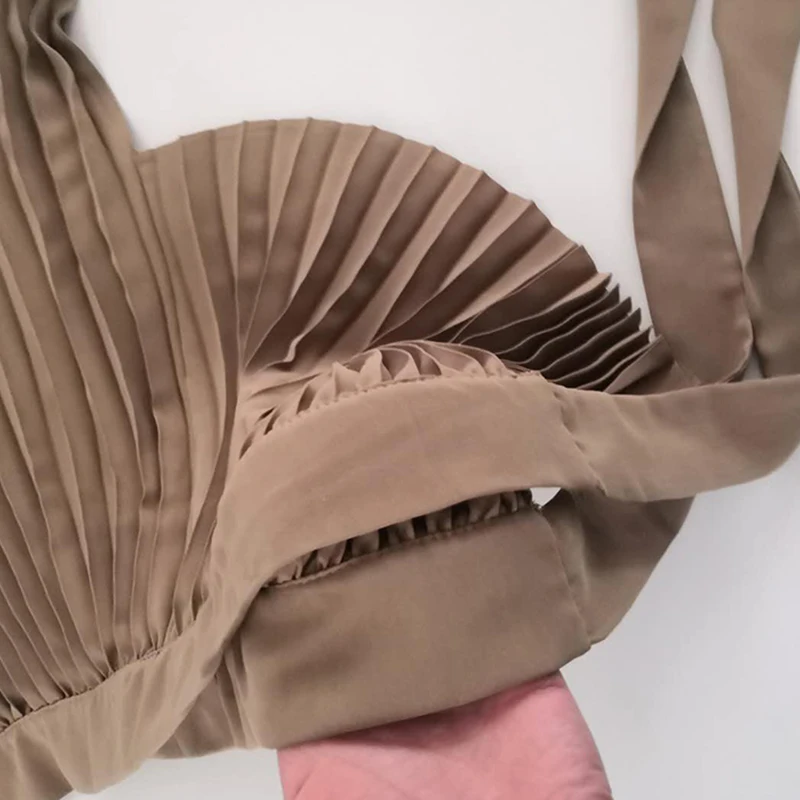 

Spring 2020 Irregular Sashes Mid Calf Women Pleated Skirt Khaki Pleated Skirt Vintage High Waist Casual Skirts Female Faldas New