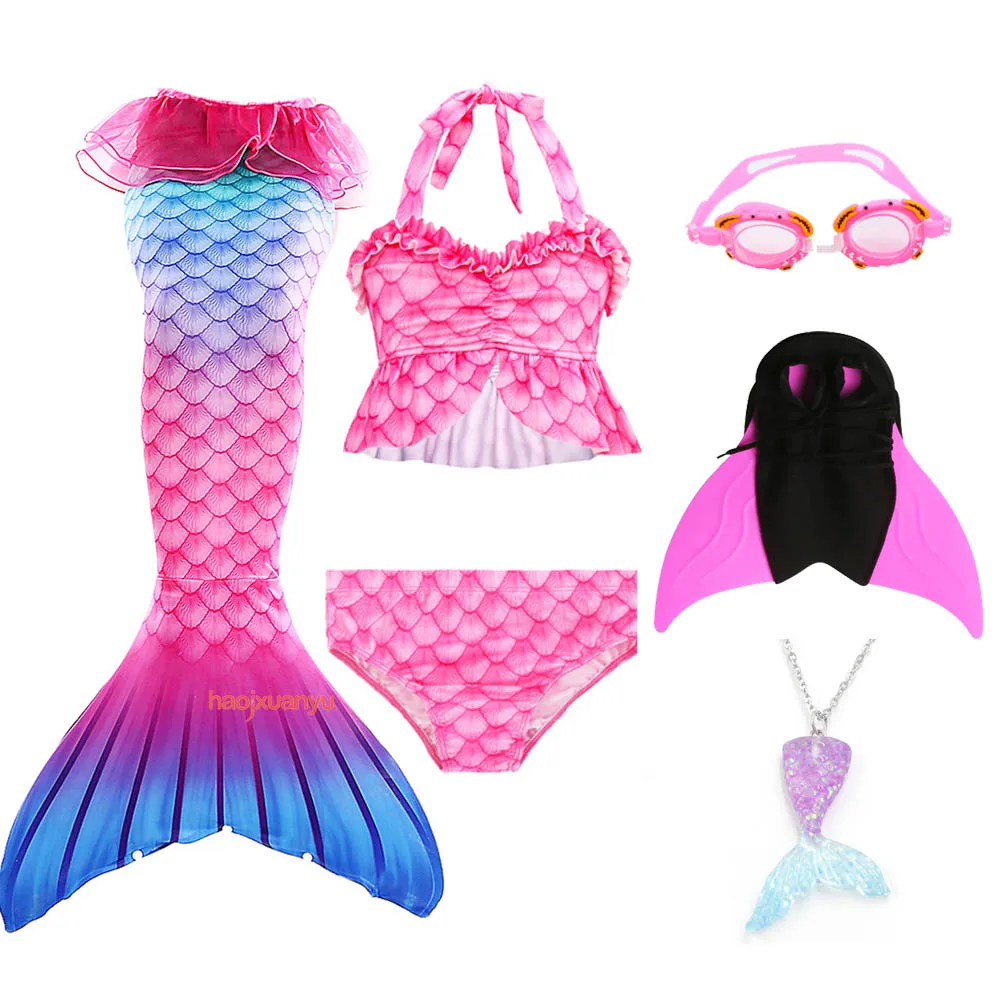 

New Blue Kids Cosplay Mermaid Tail for Girls Fancy Party Costumes Mermaid Swimsuit can add Monofin Clothes Swimwear Bikini Sets