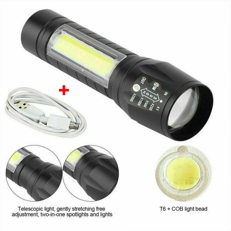 

CN Waterproof Portable LED Tactical USB Rechargeable 3 Modes Camping Lantern Zoomable Flashlight Torch Lamp Focus Light