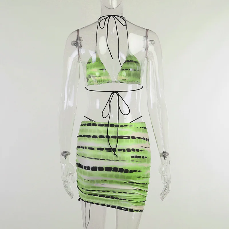 

Mozision Summer Sexy Skirt Two Piece Set Women Halter Sleeveless Crop Top Drawstring Mini Skirts Suit Ladies Beach Holiday Sets