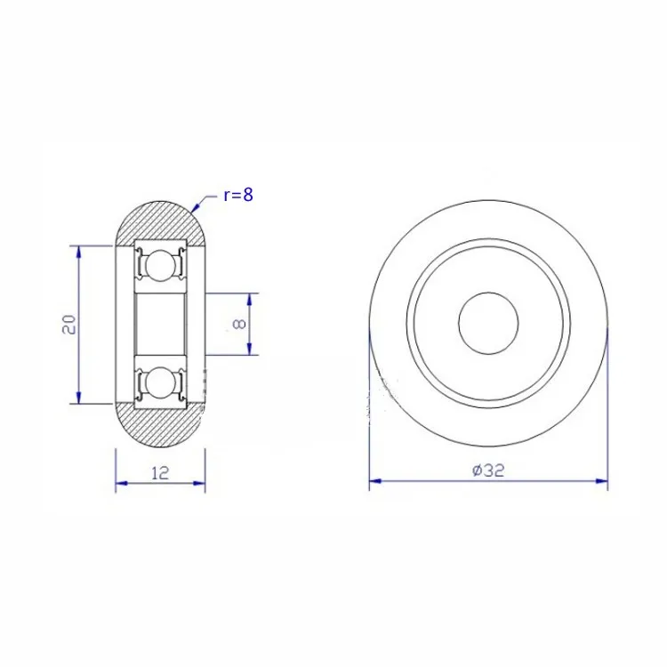 Малошумный подшипник 608zz ролик с покрытием POM delrin роликовый шкив 8x32x12