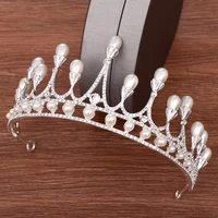 bride tiara white pearl rhinestone crown hair ornaments for women wedding crown headband headpiece bridal hair accessories