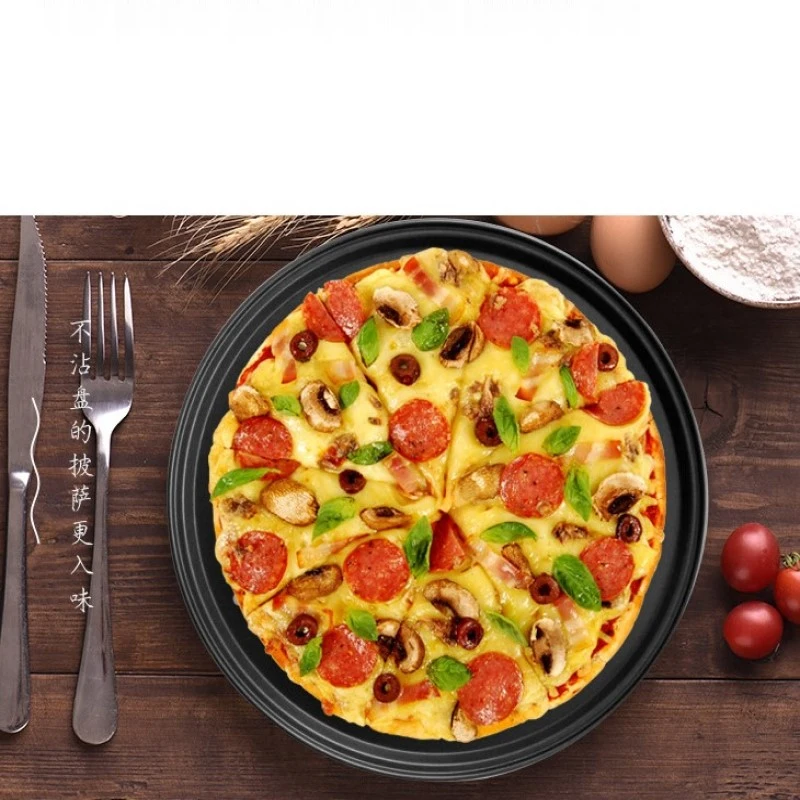 

Hot Sale Round Carbon Steel FDA Coated 12 Inch Carbon Steel Punching Pizza Mold Baking Tray Kitchen Baking Tools Party Pizza